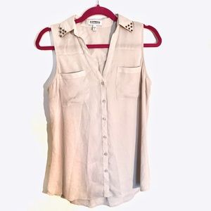 Express Sleeveless Chiffon Button Up with Studs SM